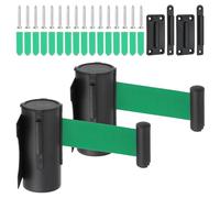 PATIKIL 2Pcs Fixed Wall Mount Retractable Belt Barrier, 9.84 Feet Fixed Retractable Belt Barrier with Steel Case for Crowd Control Retail Store Stadium, Black/Green