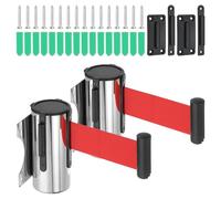PATIKIL 2Pcs Fixed Wall Mount Retractable Belt Barrier, 9.84 Feet Fixed Retractable Belt Barrier with Steel Case for Crowd Control Retail Store Stadium, Silver Tone/Red