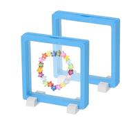 PATIKIL 2Pcs Floating Display Case, 4.3 Inch Plastic Challenge Coin Display Stand Holder Frames Transparent PE Jewelry Storage Box for Necklace Medal Medallion Stamps, Navy Blue/White