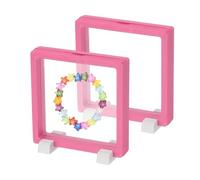 PATIKIL 2Pcs Floating Display Case, 4.3 Inch Plastic Challenge Coin Display Stand Holder Frames Transparent PE Jewelry Storage Box for Necklace Medal Medallion Stamps, Rose Red/White