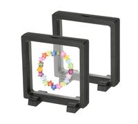 PATIKIL 2Pcs Floating Display Case, 4.3 Inch Plastic Challenge Coin Display Stand Holder Frames Transparent PE Jewelry Storage Box for Necklace Medal Medallion Stamps, Black