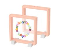 PATIKIL 2Pcs Floating Display Case, 4.3 Inch Plastic Challenge Coin Display Stand Holder Frames Transparent PE Jewelry Storage Box for Necklace Medal Medallion Stamps, Pink/White