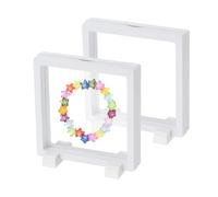 PATIKIL 2Pcs Floating Display Case, 4.3 Inch Plastic Challenge Coin Display Stand Holder Frames Transparent PE Jewelry Storage Box for Necklace Medal Medallion Stamps, White