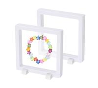 PATIKIL 2Pcs Floating Display Case, 5.5 Inch Plastic Challenge Coin Display Stand Holder Frames Transparent PE Jewelry Storage Box for Necklace Medal Medallion Stamps, White