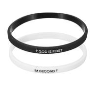 PATIKIL 2Pcs G.O.D IS FIRST, I AM SECOND Silicone Wristbands, Personalized Bands with Text Rubber Bracelets for Fitness Workouts Exercise, White/Black