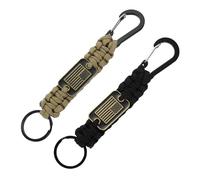 PATIKIL 2Pcs Heavy Duty Braided Paracord Keychain, Paracord Keychains Landyard Necklace with USA Flag D Hook Clip for Camping Hiking Outdoor Activities Key Ring, Black, Khaki