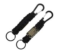 PATIKIL 2Pcs Heavy Duty Braided Paracord Keychain, Paracord Keychains Landyard Necklace with USA Flag D Hook Clip for Camping Hiking Outdoor Activities Key Ring, Black