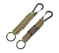 PATIKIL 2Pcs Heavy Duty Braided Paracord Keychain, Paracord Keychains Landyard Necklace with USA Flag D Hook Clip for Camping Hiking Outdoor Activities Key Ring, Khaki