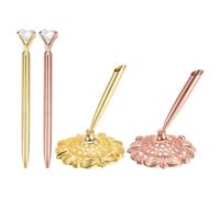 PATIKIL 2Pcs Hollow Round Pen Holder Signing Pen Set, Wedding Pen with Big Crystal Diamond and Pen Holder for Wedding Guests Book Engagement Opening Ceremony, Gold, Rose Gold