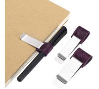 PATIKIL 2Pcs Pen Loop for Notebook, Brass Carved Retro Leather Pencil Holder Pen Clip for Notebook Clipboards Pocket Office Traveler Journals Planner, Light Purple/Silver