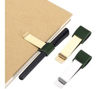 PATIKIL 2Pcs Pen Loop for Notebook, Brass Retro Leather Pencil Holder Pen Clip for Notebook Clipboards Pocket Office Traveler Journals Planner, Dark Green/Brass/Dark Green/Silver