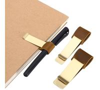 PATIKIL 2Pcs Pen Loop for Notebook, Brass Retro Leather Pencil Holder Pen Clip for Notebook Clipboards Pocket Office Traveler Journals Planner, Brown/Brass