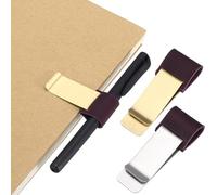 PATIKIL 2Pcs Pen Loop for Notebook, Brass Retro Leather Pencil Holder Pen Clip for Notebook Clipboards Pocket Office Traveler Journals Planner, Purple/Brass/Purple and Silver