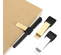 PATIKIL 2Pcs Pen Loop for Notebook, Brass Wax Retro Leather Pencil Holder Pen Clip for Notebook Clipboards Pocket Office Traveler Journals, Black/Brass/Black/Silver