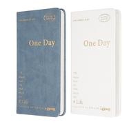 PATIKIL 2Pcs Planner Notebook, 7 x 3.8" 96 Sheets Undated Daily Planner Pocket to Do List Daily Weekly Goals Notebook for Office Home Study Work Time Management Habit Tracker, White, Blue