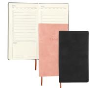 PATIKIL 2Pcs Planner Notebook, A6 100 Sheets Undated to Do List Daily Weekly Monthly Goals Tracker Pocket Notebook for Office Study Time Management Fitness Weeding, Black/Pink