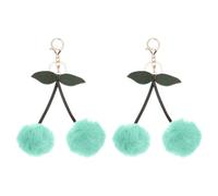 PATIKIL 2pcs Pom Pom Keychain, Fluffy Keychain Cute Fur Ball Key Chains Cherry Bag Charm Fake Rabbit Fur for Girls Backpacks Keys Women Purse Gift, Cyan