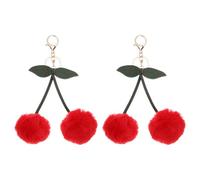 PATIKIL 2pcs Pom Pom Keychain, Fluffy Keychain Cute Fur Ball Key Chains Cherry Bag Charm Fake Rabbit Fur for Girls Backpacks Keys Women Purse Gift, Red