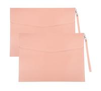 PATIKIL 2Pcs PU Leather A4 File Folder, Document Holder Envelope Waterproof Napa Texture Filing Organizer Portfolio Folder Case with Magnetic Snap and Handle for Home Office, Pink