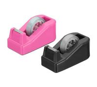 PATIKIL 2pcs Tape Dispenser Desk, Small Tape Dispenser Cute Desktop Dispenser Holder for Tape Office Desktop, Hot Pink Black