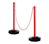 PATIKIL 2Pcs Traffic Delineator Post Barrier with Fillable Base, 5ft Plastic Chain Safety Barriers for Outdoor Indoor Crowd Control Stanchion Construction Parking Lot, Red