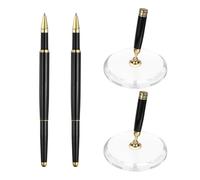 PATIKIL 2Pcs Wedding Pens, Guest Book Pen Set with Acrylic Round Base Stand for Wedding Reception Guest Sign in Ceremony Engagement, Black Gold