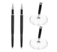 PATIKIL 2Pcs Wedding Pens, Guest Book Pen Set with Acrylic Round Base Stand for Wedding Reception Guest Sign in Ceremony Engagement, Black Silver