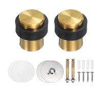 PATIKIL 2Set Round Door Stoppers, 46mm Stainless Steel Door Stop Doorstop Wedge Metal Cylinder Self Adhesive with Screw for Bottom of Door Floor Inside, Gold Tone