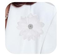 PATIKIL 3.15" Flower Brooch, Flower Pins Satin Fabric Artificial Crystal Lotus Elegant Brooches Pin Clips Large for Women Clothes Wedding Handmade Floral Banquet, White