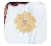 PATIKIL 3.15" Flower Brooch, Flower Pins Satin Fabric Artificial Crystal Lotus Elegant Brooches Pin Clips Large for Women Clothes Wedding Handmade Floral Banquet, Khaki