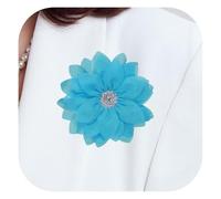 PATIKIL 3.15" Flower Brooch, Flower Pins Satin Fabric Artificial Crystal Lotus Elegant Brooches Pin Clips Large for Women Clothes Wedding Handmade Floral Banquet, Blue