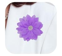 PATIKIL 3.15" Flower Brooch, Flower Pins Satin Fabric Artificial Crystal Lotus Elegant Brooches Pin Clips Large for Women Clothes Wedding Handmade Floral Banquet, Dark Purple