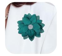 PATIKIL 3.15" Flower Brooch, Flower Pins Satin Fabric Artificial Crystal Lotus Elegant Brooches Pin Clips Large for Women Clothes Wedding Handmade Floral Banquet, Green