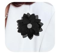 PATIKIL 3.15" Flower Brooch, Flower Pins Satin Fabric Artificial Crystal Lotus Elegant Brooches Pin Clips Large for Women Clothes Wedding Handmade Floral Banquet, Black