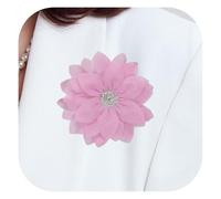 PATIKIL 3.15" Flower Brooch, Flower Pins Satin Fabric Artificial Crystal Lotus Elegant Brooches Pin Clips Large for Women Clothes Wedding Handmade Floral Banquet, Old Pink