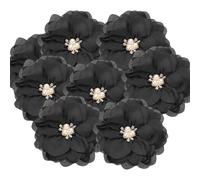 PATIKIL 3.15 Inch Chiffon Flowers, 10 Pcs Fabric Flowers Rhinestone Pearl Large Camellia Sewing Appliques for DIY Crafts Dresses Clothing Headbands Wedding Party Decoration, Black
