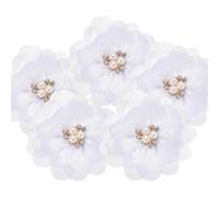 PATIKIL 3.15 Inch Chiffon Flowers, 5 Pcs Fabric Flowers Rhinestone Pearl Large Camellia Sewing Appliques for DIY Crafts Dresses Clothing Headbands Wedding Party Decoration, White