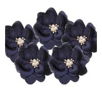 PATIKIL 3.15 Inch Chiffon Flowers, 5 Pcs Fabric Flowers Rhinestone Pearl Large Camellia Sewing Appliques for DIY Crafts Dresses Clothing Headbands Wedding Party Decoration, Navy
