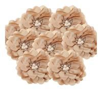 PATIKIL 3.15 Inch Chiffon Flowers, 5 Pcs Fabric Flowers Rhinestone Pearl Large Camellia Sewing Appliques for DIY Crafts Dresses Clothing Headbands Wedding Party Decoration, Beige
