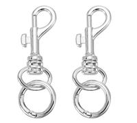 PATIKIL 3.15" Swivel Eye Bolt Snap Hooks with Key Rings, 2Pcs Double Opening Metal Buckle Trigger Flag Clip with O Ring for Lanyard Keychain Bag Purse Hardware, Silver Tone