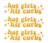 PATIKIL 3.15"x0.98" Hot Girls Hit Curbs Vinyl Decal, 3pcs Rearview Mirror Stickers for Water Bottles Laptops Cars Bumper Window Glass, Reflective Yellow