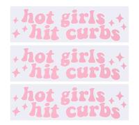 PATIKIL 3.15"x0.98" Hot Girls Hit Curbs Vinyl Decal, 3pcs Rearview Mirror Stickers for Water Bottles Laptops Cars Bumper Window Glass, Pink