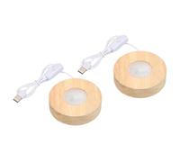 PATIKIL 3.2 Inch Wooden LED Light Base, 2pcs Wood Light Display Base Stand Lighting with Switch for 3D Crystal Glass Aroma Stone Art, Warm White Light