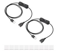 PATIKIL 3.28ft USB Cable with ON/Off Switch, 2 Set USB Male to Female Extension Cable with 15x15mm Foam Double-sided Tape for LED Desk Lamp LED Strip, Black