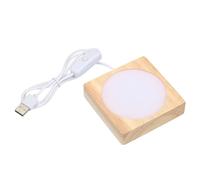 PATIKIL 3.2x3.2 Inch Wooden LED Light Base, Wood Light Display Base Stand Lighting with Switch for 3D Crystal Glass Aroma Stone Art, Warm White Light