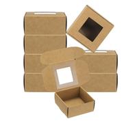 PATIKIL 3.3"x3.3"x1.4" Paper Soap Box with Window, 20 Pack Homemade Soap Boxes Square Presents Packaging Boxes for Birthday Christmas DIY Craft, Brown