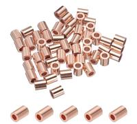 PATIKIL 3/32"/ 2.5mm Wire Rope Stop Sleeve, 50 Pack Copper Crimping Loop Sleeve End for Wire Rope Cable Ferrule, Gold Tone