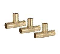 PATIKIL 3/4" Brass Tee Hose Barb Fitting,3 Pcs 3 Ways Union Intersection T Shape Barbed Split for Air Water Fuel Gas Liquid, Golden