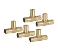 PATIKIL 3/4" Brass Tee Hose Barb Fitting,5 Pcs 3 Ways Union Intersection T Shape Barbed Split for Air Water Fuel Gas Liquid, Golden