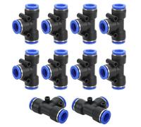 PATIKIL 3/4" OD Tee Plastic Push to Connect Fittings, 10 Pack T Shaped 3 Ways Tube Connect Push Fit Push Lock PE-3/4 for Air Water RO System, Blue